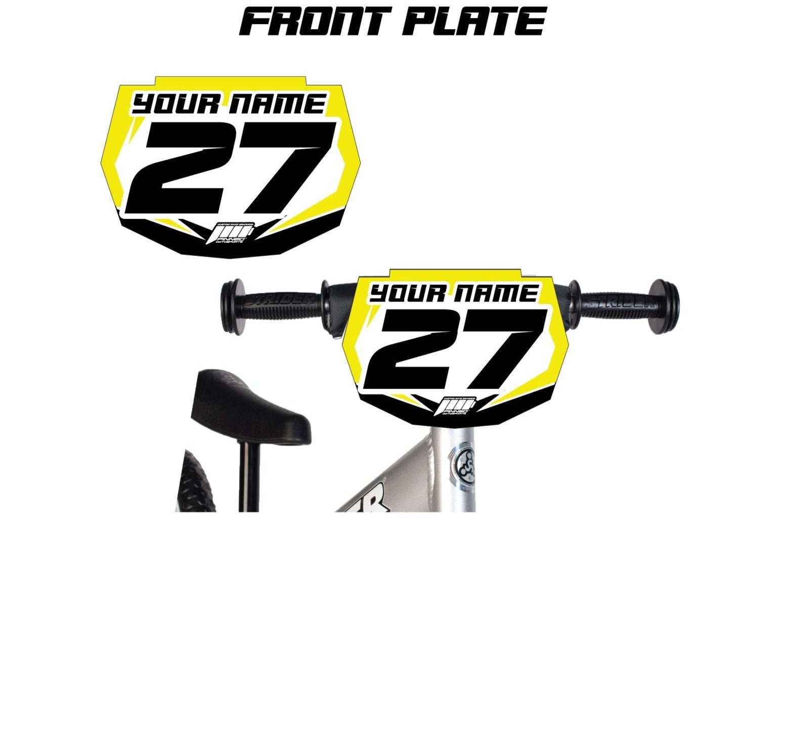 Personalized Balance Bike Front Plate Decals, Custom Name and Number Plate