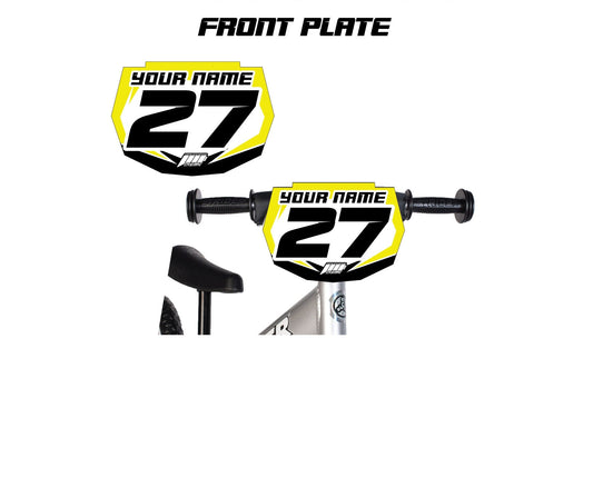 Full Color Chrome Balance Bike Front Plate Decals, Chrome Name Number Plate decals, Balance Bike Decals