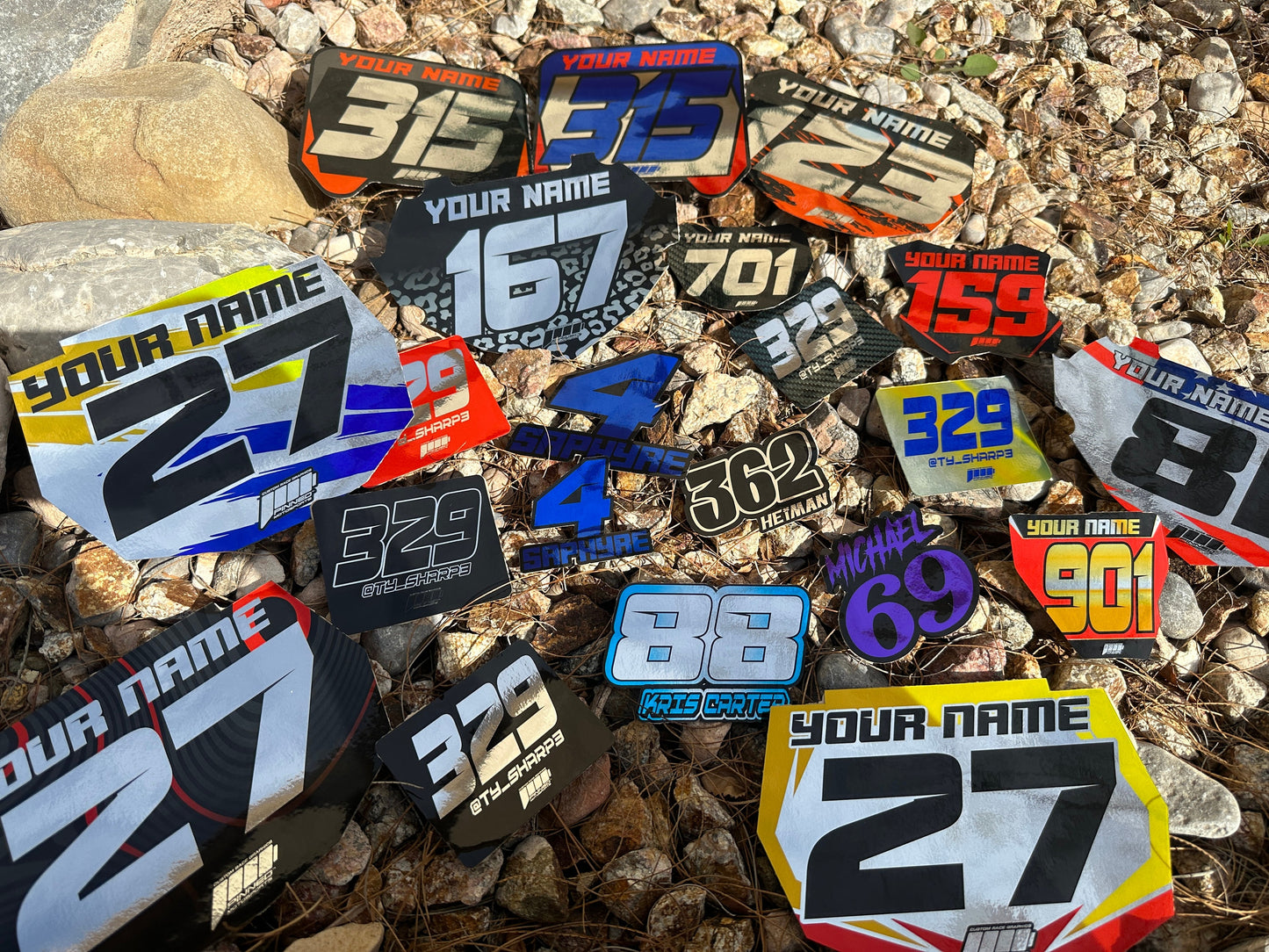 Solid Colored Chrome Balance Bike Decals, Balance Bike Name Number Plate decals