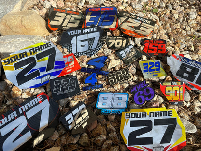 Solid Colored Chrome Balance Bike Decals, Balance Bike Name Number Plate decals