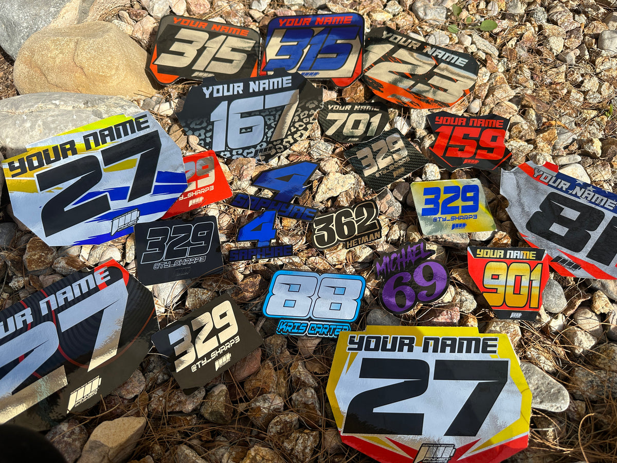 Full Color Chrome Balance Bike Front Plate Decals, Chrome Name Number Plate decals, Balance Bike Decals