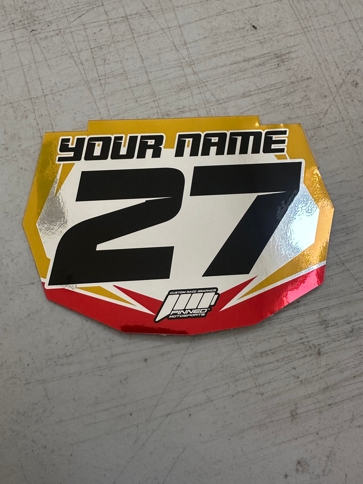 Full Color Chrome Balance Bike Front Plate Decals, Chrome Name Number Plate decals, Balance Bike Decals