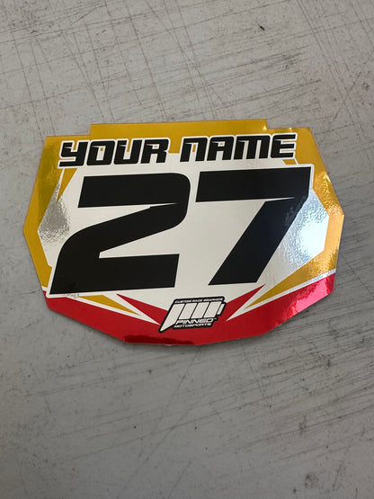 Full Color Chrome Balance Bike Front Plate Decals, Chrome Name Number Plate decals, Balance Bike Decals